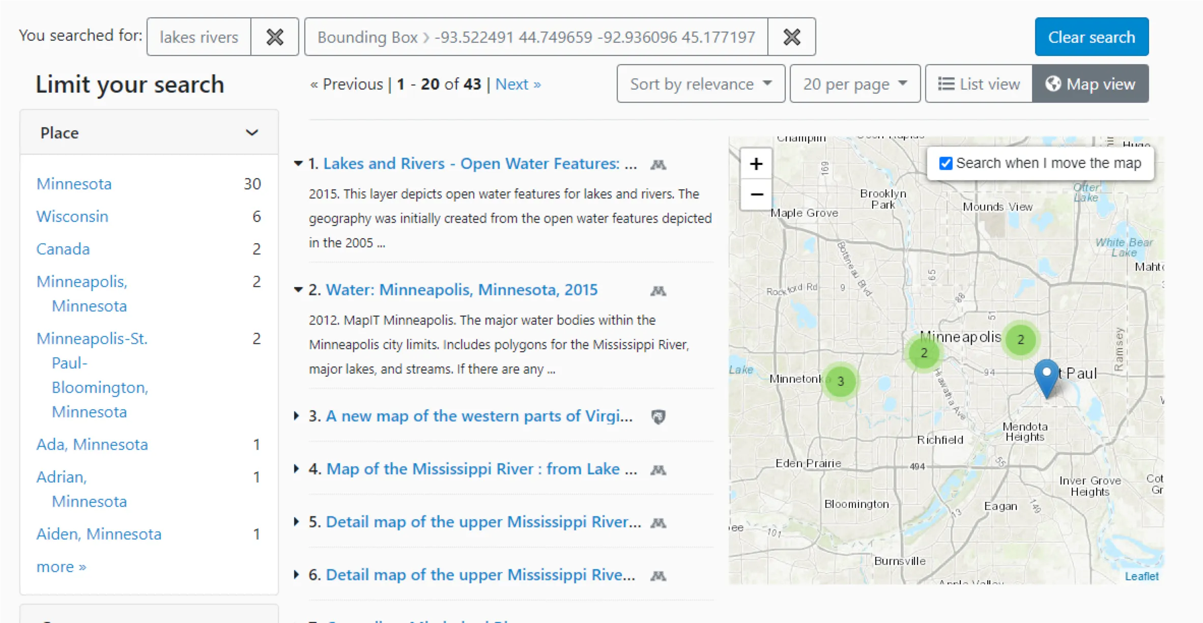 IGeoportal search results