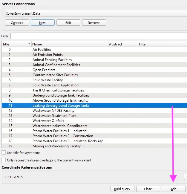 QGIS Server Connection Window