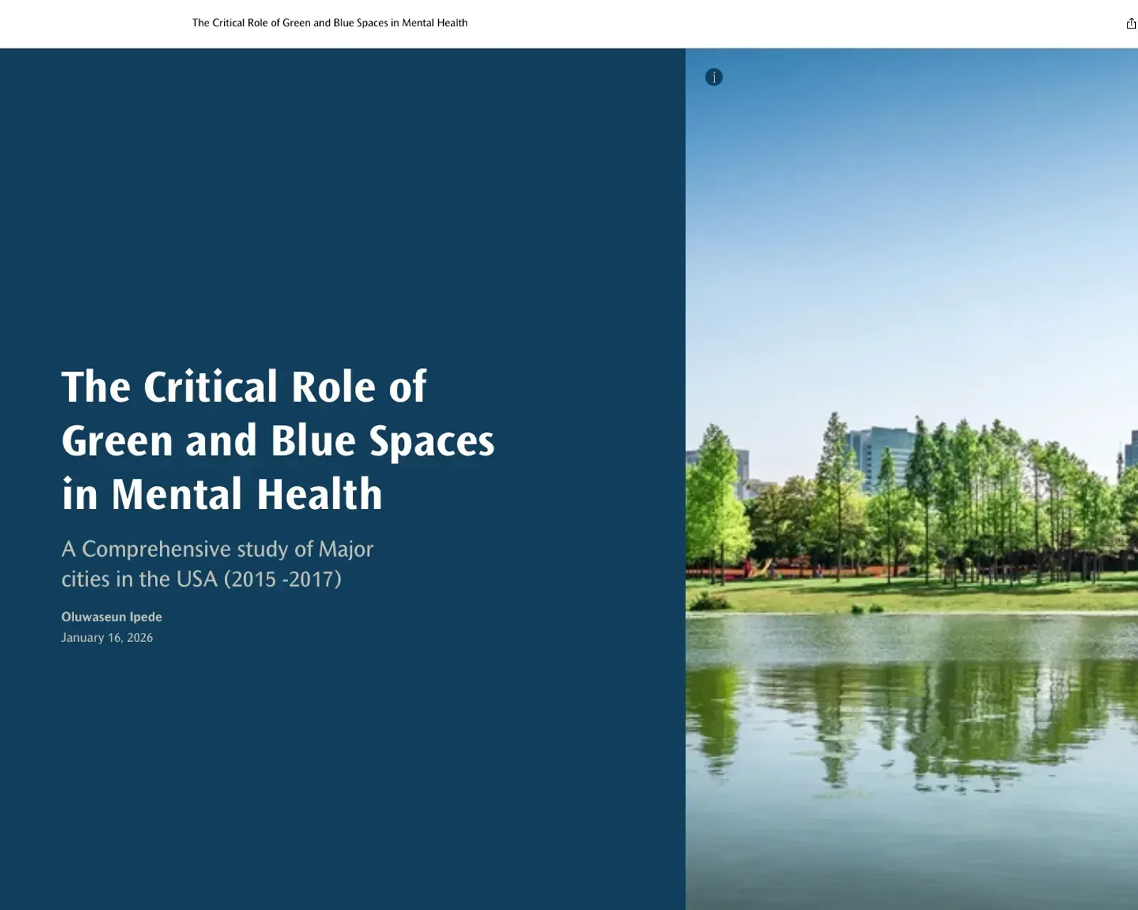 Urban Oases: The Critical Role of Green and Blue Spaces in Mental Well-Being