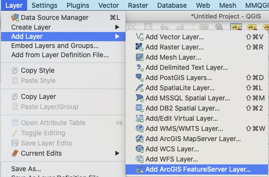 Add an ArcGIS FeatureServer Layer in QGIS